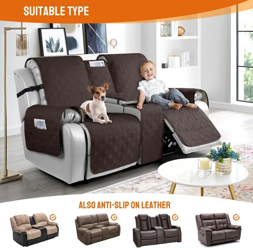 Vista 6 de VANSOFY Funda reclinable 100% impermeable con consola (chocolate) y fundas de sofá reclinable (chocolate, 3 plazas)