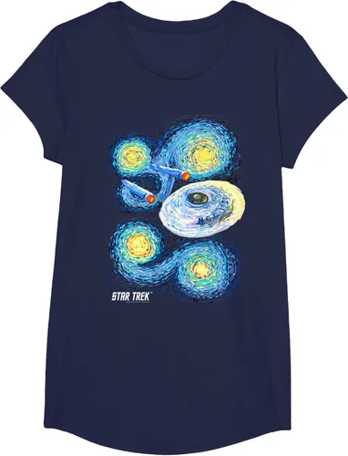 Vista 19 de Star Trek Camiseta de pintura de noche estrellada de la serie original, Negro, S