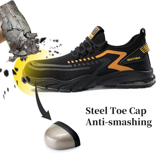 Vista 2 de GLANOUDUN Zapatos de punta de acero para hombres y mujeres, zapatos de seguridad ligeros y cómodos para hombres con punta de acero ancha, zapatos