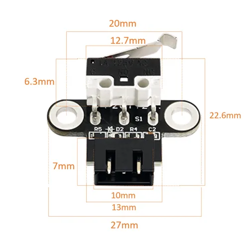 Vista 3 de Módulo de interruptor de límite mecánico horizontal para impresora 3D, interruptor de límite en miniatura de 3 pines con cables de 1m (6 piezas)