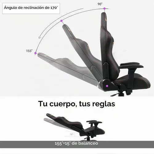 Vista 6 de Silla para juegos con reposabrazos ajustables 4D, reclinable de 170° y capacidad de 320 libras, silla ergonómica de computadora de respaldo alto