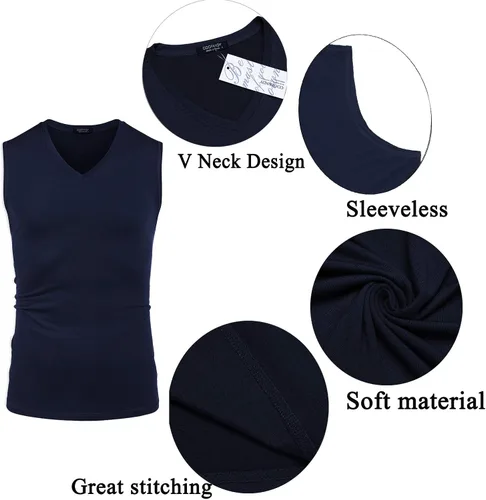 Vista 6 de COOFANDY Paquete de 3 camisetas sin mangas de entrenamiento para hombre, camisetas sin mangas para gimnasio, cuello en V, culturismo, camiseta
