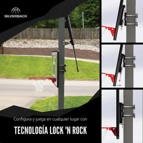 Vista 4 de Aro de baloncesto juvenil Silverback Junior de 33" con tecnología de montaje Lock 'n Rock. Se monta en postes redondos y verticales, color negro