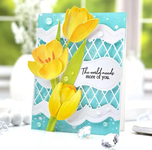Vista 7 de Juego de tulipanes troquelados de metal con flores, hojas de flores, plantas, plantillas de corte de boda, plantillas de manualidades, tarjetas