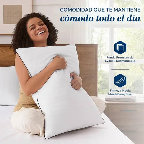 Vista 3 de downluxe - Juego de 2 almohadas de plumas y plumón de ganso - Almohadas de plumas de la colección hotelera para dormir de espalda, de estómago