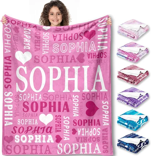 Vista 10 de Yofair Se envía al día siguiente, manta personalizada regalos para niñas adolescentes, manta personalizada con nombre, manta de franela para niñas