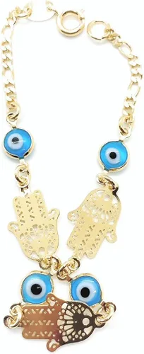 Vista 3 de Pulsera de mano de Hamsa chapada en oro de 18 quilates con cuentas azul turco del mal de ojo