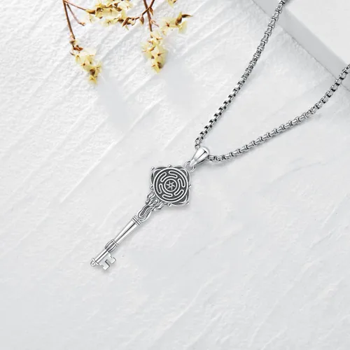 Vista 95 de Collar de pentagrama de plata de ley con triple luna, diosa celta, nudo celta, nudo de brujas, Ankh, sol y luna, Hécate, lilith, Santa Muerte