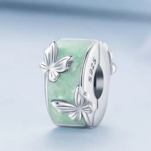 Vista 3 de MEITAIHE Abalorio espaciador de clip para pulsera de plata de ley 925 con clip de bloqueo espaciador para pulsera