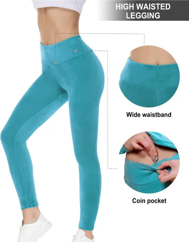 Vista 5 de COZZIPLUS Leggings de terciopelo para mujer, leggings elásticos de terciopelo suave de cintura alta