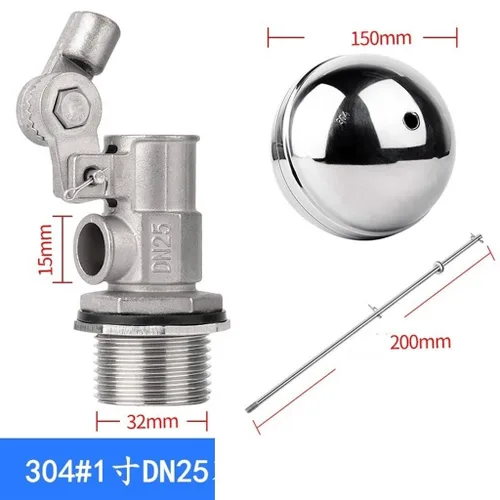 Vista 2 de 1pcs Stainless Steel 304 Adjustable Float Valve，DN15-DN25 Water Level Control Floating Ball Valve Flow Cistern/Expansion(1inch)
