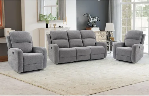 Vista 21 de EBELLO Juego de sofá reclinable manual para sala de estar, sofá reclinable de tela suave para sala de reuniones, respaldo y apoyabrazos acolchados