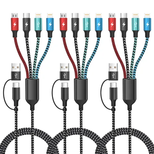 Vista 16 de Cable USB C a Lightning, cable de carga 4 en 1 de 240 W, 5 pies, cable de carga múltiple USB A/C a C/Lightning con luz para iPhone 16/15/14/13