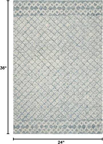 Vista 2 de SAFAVIEH Abstract Collection - Alfombra decorativa, 2 x 3 pies, azul y marfil, lana hecha a mano, ideal para zonas de alto tráfico en entrada, sala