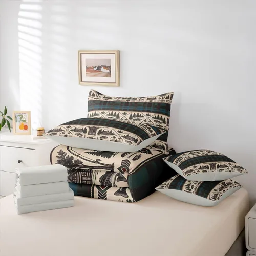 Vista 80 de Feelyou Juego de edredón de ciervo con sábanas – Tamaño Queen 7 piezas Juego de ropa de cama infantil de caza rústica – Cama de ciervo de cabaña