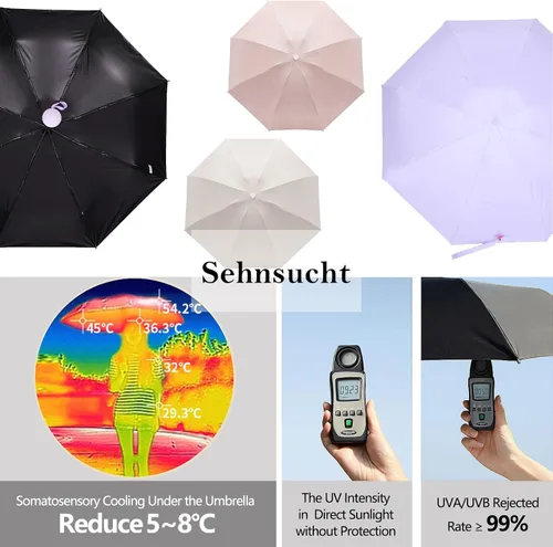 Vista 2 de Sehnschut - Sombrilla portátil de viaje con 8 costillas pequeña plegable plegable para sol y lluvia para mujer protección UV