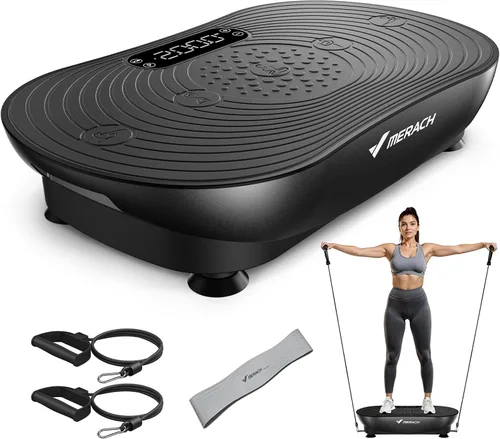 Vista 9 de Merach V33 Pro Vibration Plate Exercise Machine with Touchscreen, 99 Speeds Resistance Bands, Bluetooth, 350lbs Capacity, Vibration Platform for