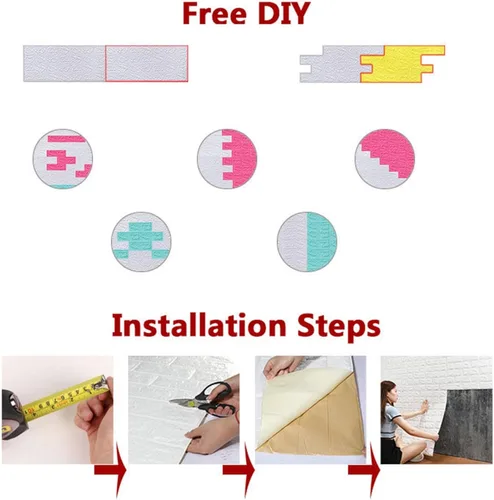 Vista 6 de Melairya Paneles de pared 3D autoadhesivos para decoración de paredes interiores, papel tapiz autoadhesivo de ladrillo de espuma, paquete de 20 Beige
