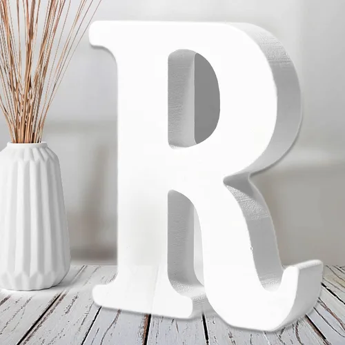 Vista 19 de AOCEAN Letras de madera blanca de 6 pulgadas, letras de madera sin terminar para decoración de pared, letras de pie, rebanadas, decoración
