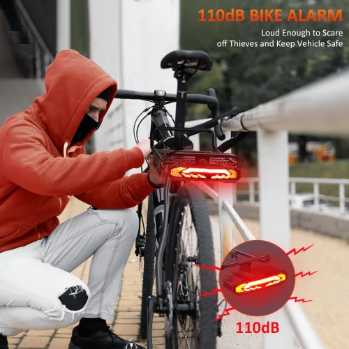 Vista 3 de Onvian Smart Bike Tail Light with Turn Signals, Rechargeable Bicycle Horn Bike Alarm with Remote, Auto-Sensing Bike Turn Signals Light Alarm