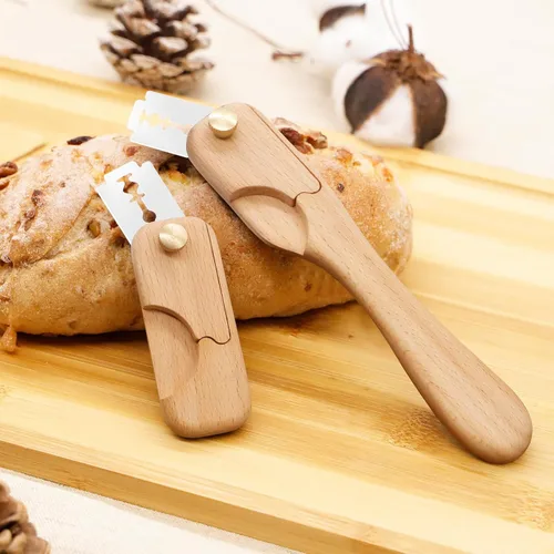 Vista 6 de Mini decoración de pan cojo de primera calidad, herramienta de corte cojo de pan hecha a mano de madera, para cuchillo de puntuación de masa