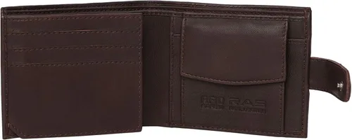 Vista 2 de ras Mens Soft Brown Smooth piel auténtica cartera con ID y la moneda bolsillo