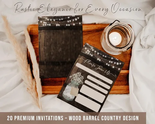 Vista 4 de Your Main Event Prints 20 invitaciones de barril de madera rústica estilo 5x7 invitaciones para bodas, despedidas de soltera, baby shower