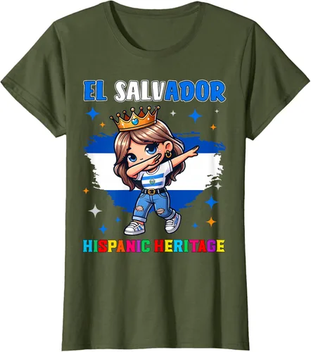 Vista 62 de Camiseta infantil El Salvador Dabbing Girl Hispanic Heritage Celebration, Negro