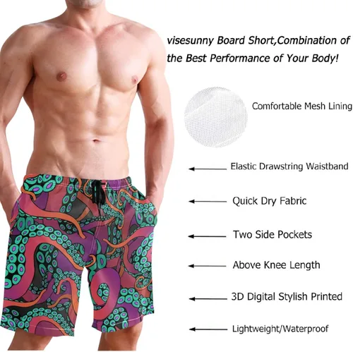 Vista 3 de visesunny Pantalones cortos de playa novedosos para hombre, de secado rápido, para correr, nadar, con forro de malla