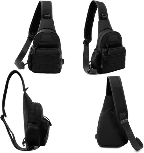Vista 2 de BraveHawk OUTDOORS Bolsa de pecho de cabestrillo, 900D Nylon táctico MOLLE compacto Crossbody Senderismo Ciclismo Pack