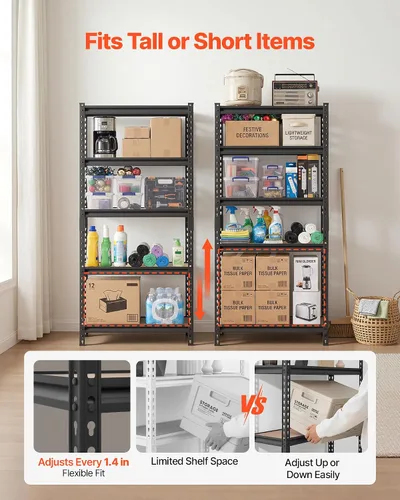 Vista 4 de VEVOR Storage Shelves, 5-Tier Adjustable, 2000 lbs Capacity, Heavy Duty Garage Storage Shelving Unit, Metal Utility Rack Shelf, for Kitchen Pantry