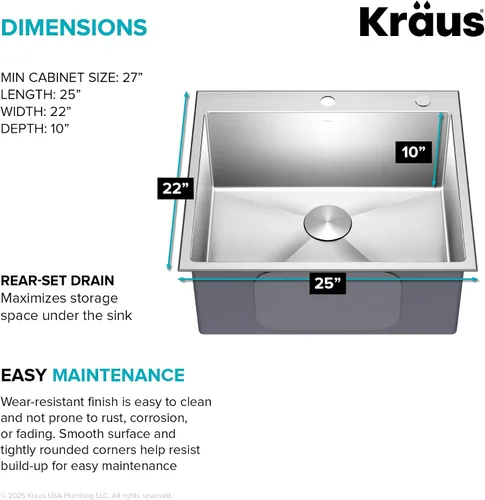 Vista 6 de Kraus KHT301-25 Standart PRO Kitchen Fregadero de Cocina de Acero Inoxidable, 25 Pulgadas