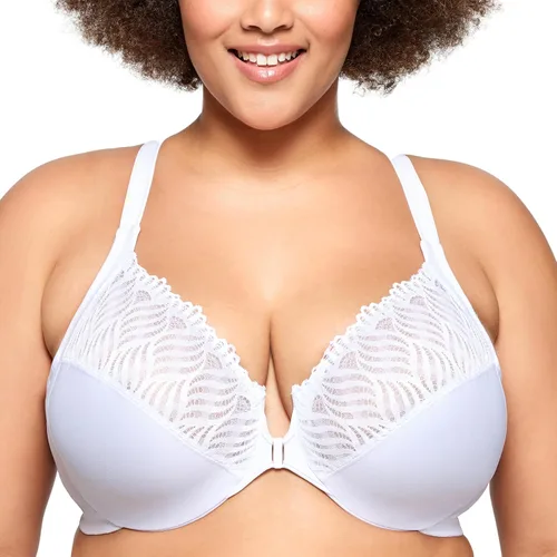 Vista 12 de Glamorise - Brasier para mujer con cierre frontal, espalda en T y varillas Wonderwire, #1246 Negro
