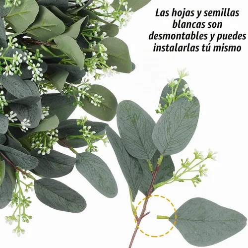 Vista 3 de Janinka 60 piezas de tallo de eucalipto artificial mixto de hojas de eucalipto a granel con semillas blancas de dólar plateado, tallos de verdor