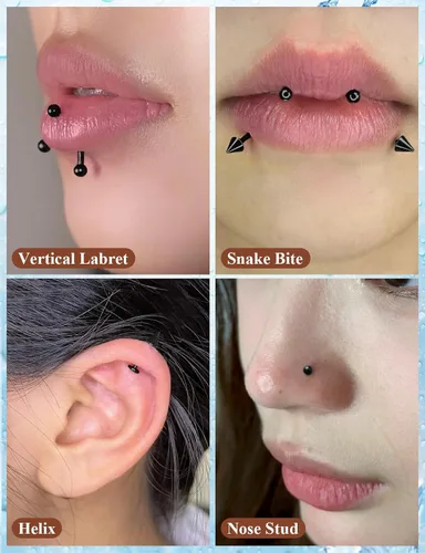Vista 4 de 16G 20G Anillos de labio de herradura, septum, nariz, anillos de tragus de acero quirúrgico, hélice, caracola, torre, daith, snug, cartílago