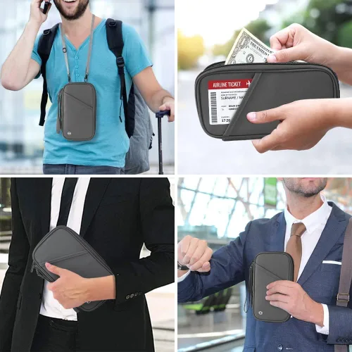Vista 7 de Soporte para pasaporte de viaje RFID para la familia, soporte grande impermeable para pasaporte de viaje para hombres y mujeres, organizador