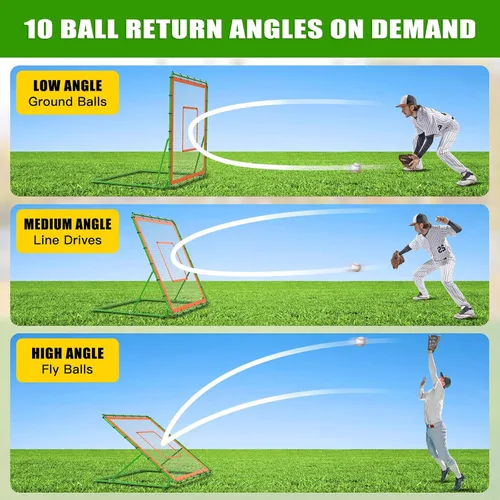 Vista 3 de KingDolly Heavy-Duty Baseball Rebounder Net 4x4.5FT, Foldable Design, Pitch Back Net with 10 Adjustable Angles for Solo Practice, Baseball Bounce