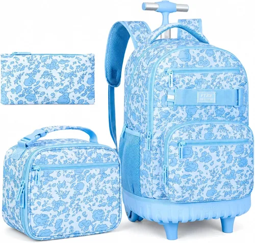 Vista 11 de Mochila con ruedas para niños, bolsa de libros con ruedas para hombres Azul