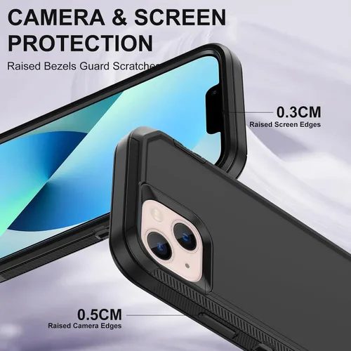 Vista 3 de Funda para iPhone 13 Mini con 2 protectores de pantalla, protección contra caídas a prueba de golpes, cuerpo completo, resistente, 3 capas, militar