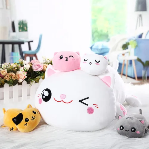 Vista 5 de Libima 5 piezas de animales de peluche de gato de Navidad con bebés dentro del vientre, 1 gato de peluche mamá con 4 gatitos juguetes de peluche