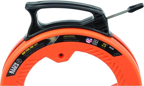 Vista 10 de Klein Tools 56335 Cinta Pasacables Eléctrica de Acero Plano, Cinta de Acero de Resorte de 25 Pies y 1/4 de Pulgada de Ancho, Punta de Plástico