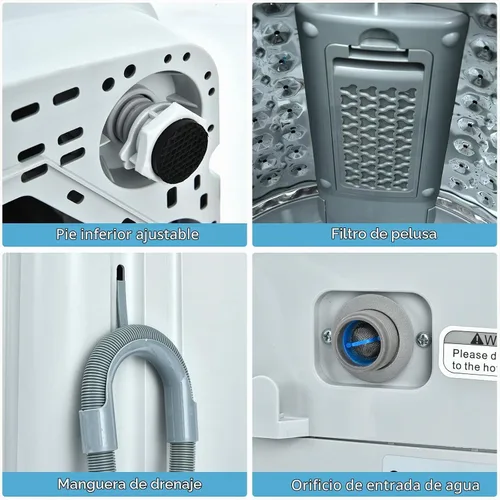 Vista 5 de Lavadora completamente automática Giantex, lavadora portátil de lavandería 2 en 1, combo de lavadora y centrifugadora de 8.8 libras, bomba