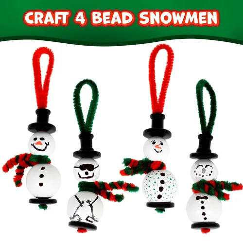 Vista 2 de Ready 2 Learn Manualidades de Navidad Crea tus propios muñecos de nieve de cuentas Juego de 4 Adornos de bricolaje para niños Decoración