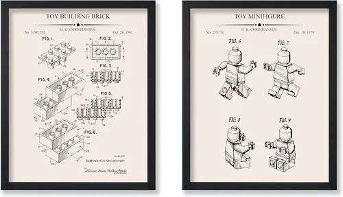 Vista 28 de Monem Art - Póster de 2 piezas con diseño de ladrillos - Estampado de patentes de bloques de construcción - Arte de ladrillos de construcción