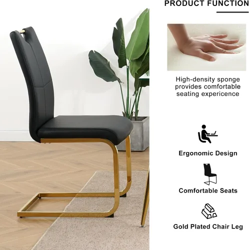 Vista 7 de Juego de mesa de comedor de cristal dorado moderno de 70 pulgadas para 4, juego de mesa rectangular de 5 piezas con base de acero en forma de anillo