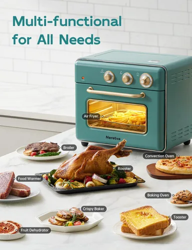 Vista 4 de Neretva Horno tostador y freidora de aire, 21 cuartos de galón y 6 en 1, horno tostador compacto, encimera con 5 rebanadas de 1500 W, freidora