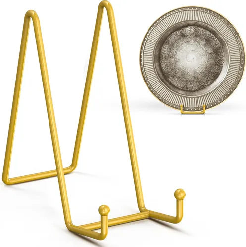 Vista 8 de TR-LIFE Paquete de 4 soportes de platos grandes de 10 pulgadas para exhibición, color dorado, soporte de marco de fotos de metal + caballetes