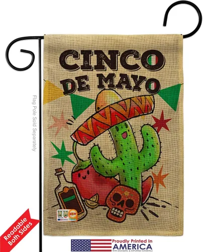 Vista 2 de Bandera de arpillera para jardín del Cinco de Mayo, fiesta de verano, cactus y piñata, sombrero para fiesta mexicana, pequeño regalo decorativo