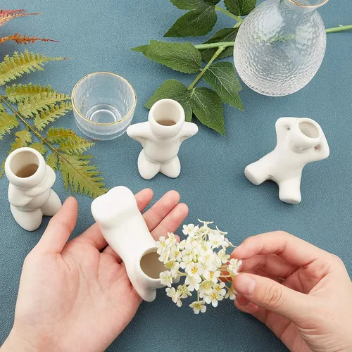 Vista 3 de AHANDMAKER Mini soporte de cerámica para plantas de aire, 4 macetas con forma de muñeca de porcelana, diferentes formas de muñeca de cerámica