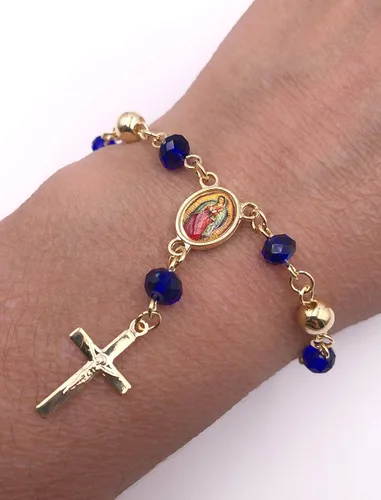 Vista 2 de Pulsera Rosario Pequeño Colgante Virgen de Guadalupe y Crucifijo